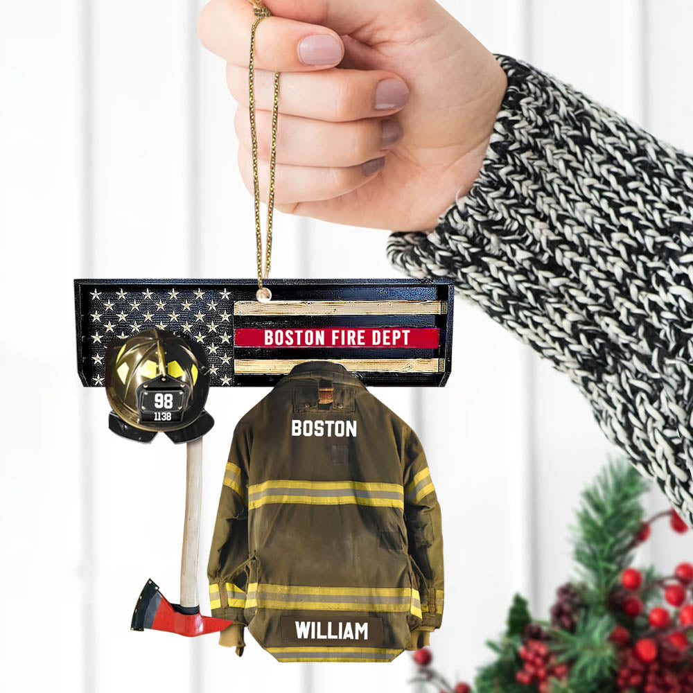 Fire Department, Firefighter Armor Custom Cut Shaped Acrylic Ornament Two Sides Print, Made By Acrylic And The 2 Sides Are The Same