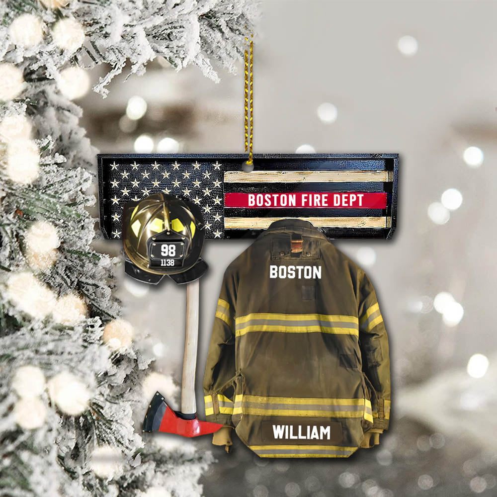 Fire Department, Firefighter Armor Custom Cut Shaped Acrylic Ornament Two Sides Print, Made By Acrylic And The 2 Sides Are The Same