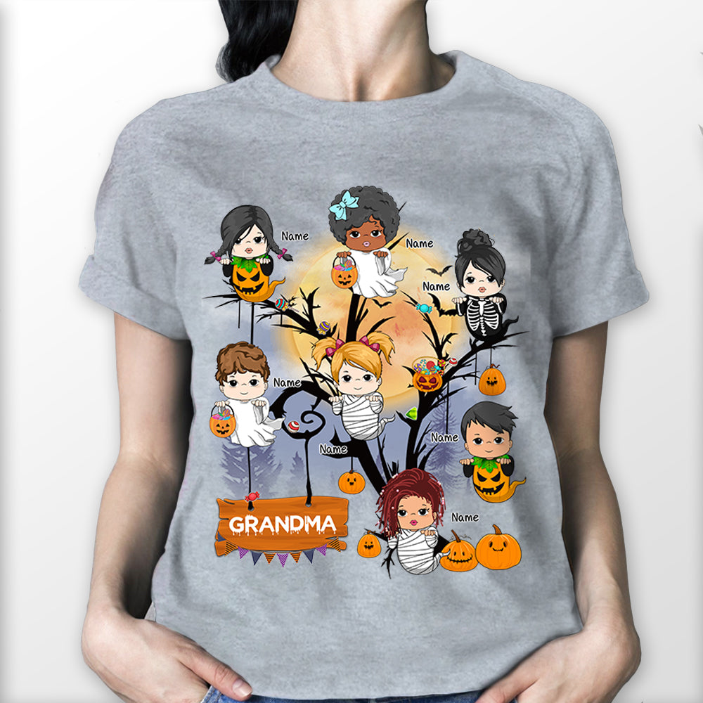 Nana Halloween Tree With Little Ghost Personalized Shirt For Grandma