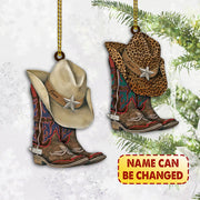 Cowboy Boots And Hat, Personalized Shaped Acrylic Ornament 2 Sides For Cowboy, Name Can Be Changed