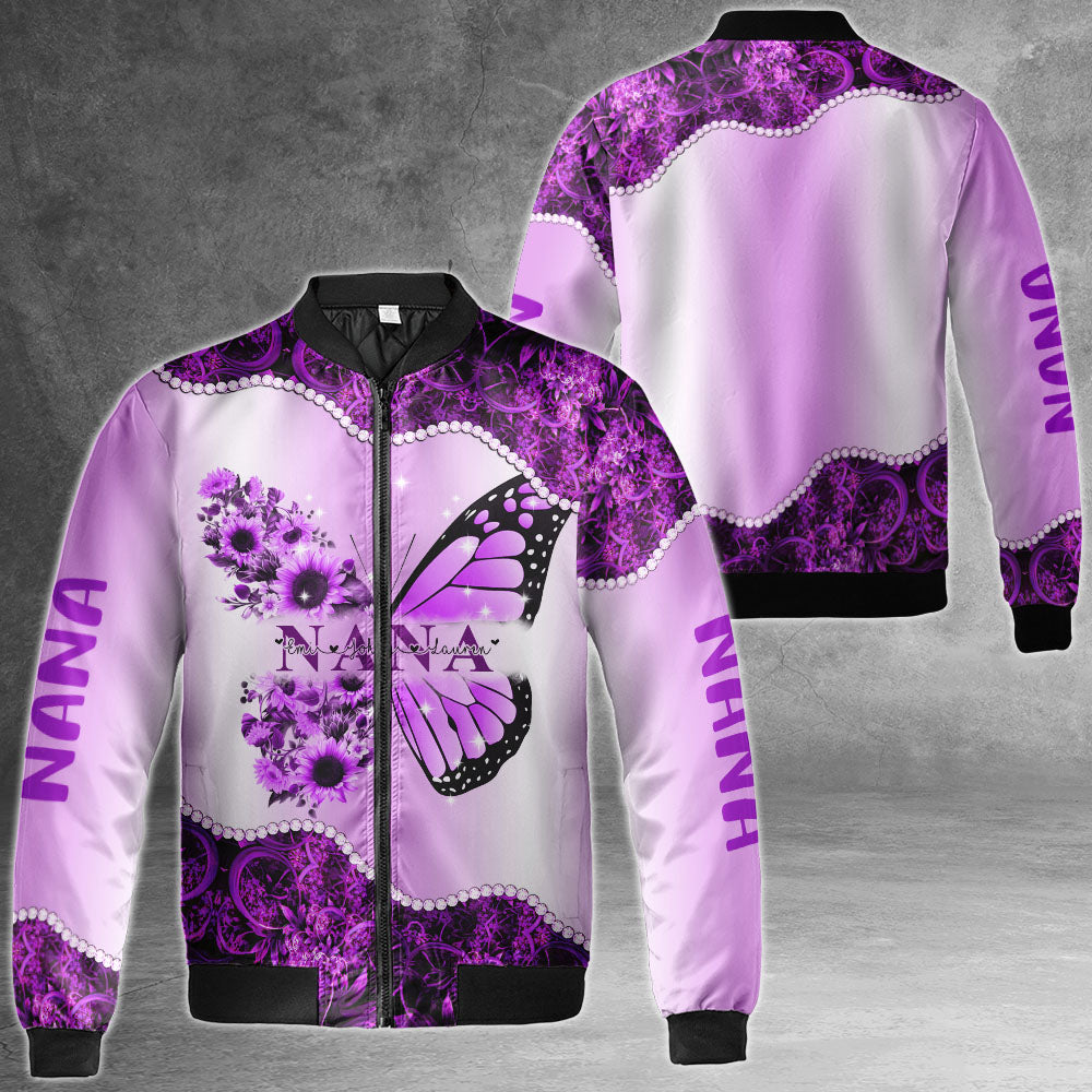 Personalized Nickname & Grandkid's Names All Over Print Shirts Butterfly Sunflower