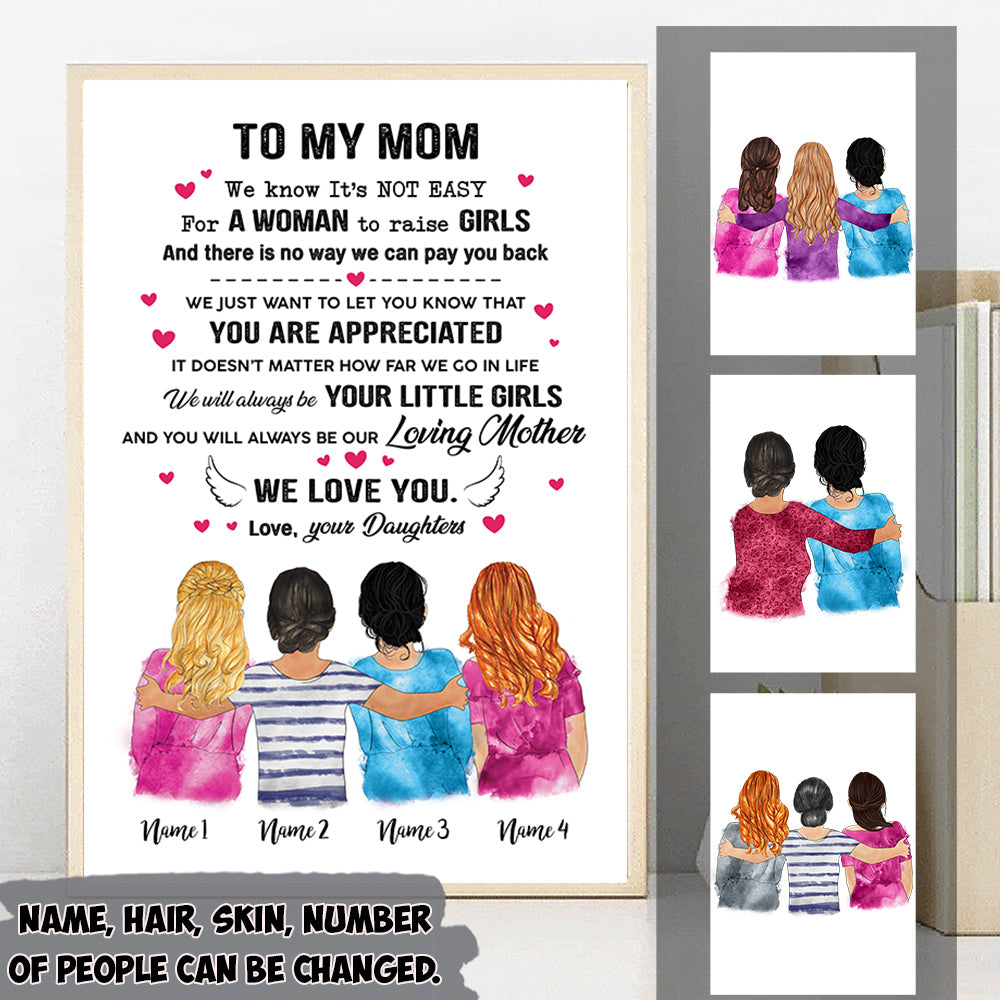 Personalized To My Mom We Know It's Not Easy Poster & Canvas For Mom From Daughters, Name, Hair, Number Of People Can Be Changed