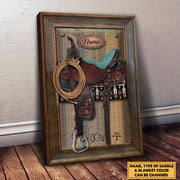Canvas Horse Saddle Frame Print, Personalized Canvas For Horse Lovers, Cowboy, Cowgirl, Name & Saddle Color Can Be Changed