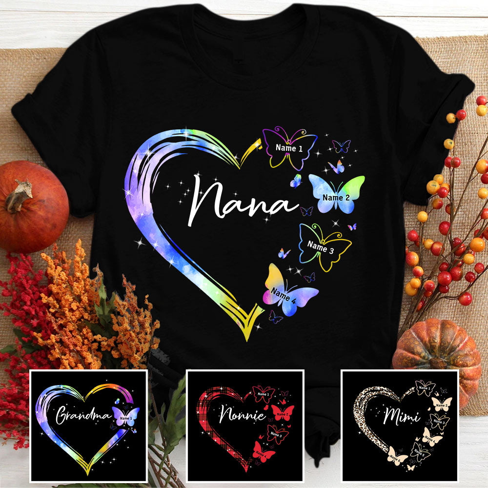 Leopard Checkered Floral Patterns Butterflies Mom Grandma Heart Personalized Shirt